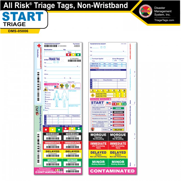 All Risk® Triage Tags, Non-Wristband
