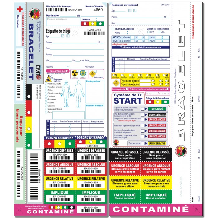 Étiquette de triage All Risk® en Français, avec Bracelet pour Patient Étiquette de triage All Risk® en Français, avec Bracelet pour Patient