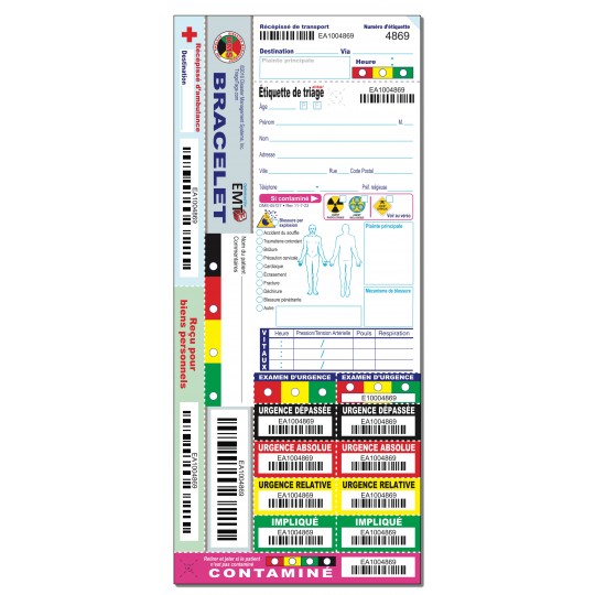 Étiquette de triage All Risk® en Français, avec Bracelet pour Patient Étiquette de triage All Risk® en Français, avec Bracelet pour Patient