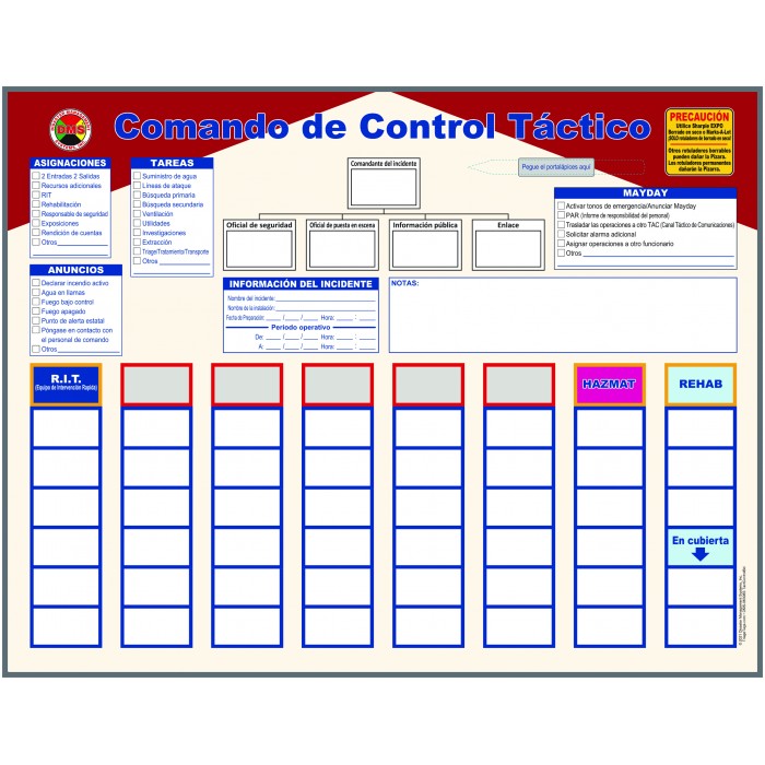 Tablero de comando de incidentes magnético de control táctico