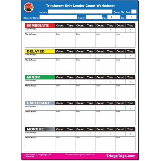 EMT3® SALT Treatment Unit Leader Count Worksheet - Refill Pack
