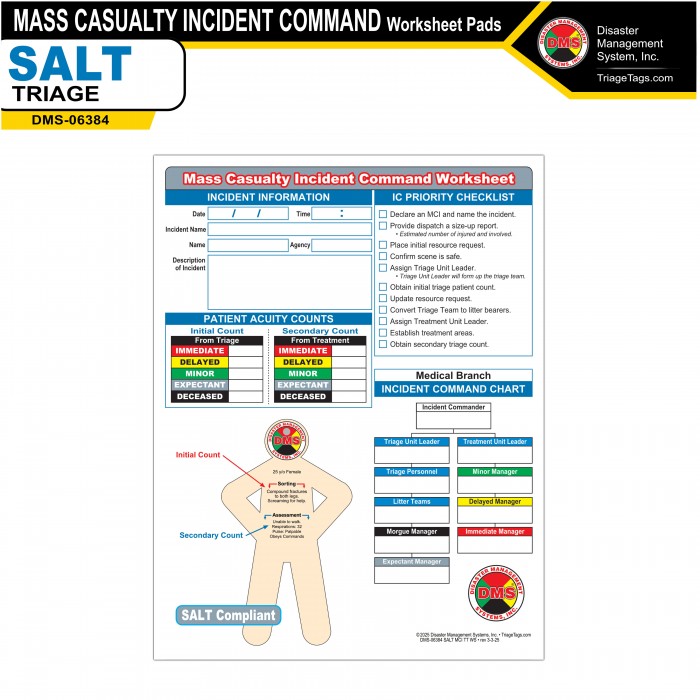 SALT Mass Casualty Incident Command Worksheet Pads - Pack of 4