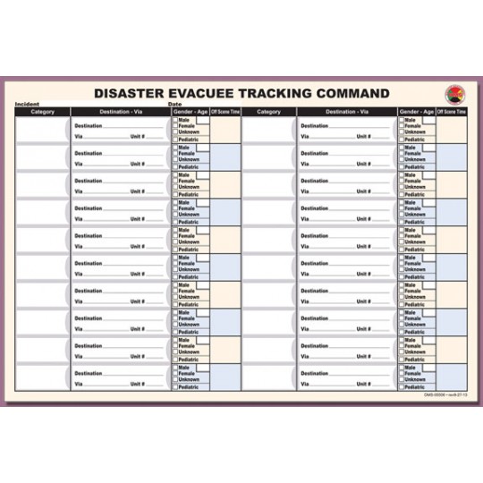 Disaster Evacuee Tracking Command Sheet Refill Pad